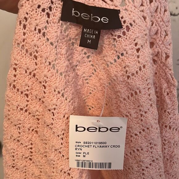 Y2K Bebe Pink Crochet Open Style Cropped Cardigan Boho Feminine Barbiecore NEW - Picture 9 of 9